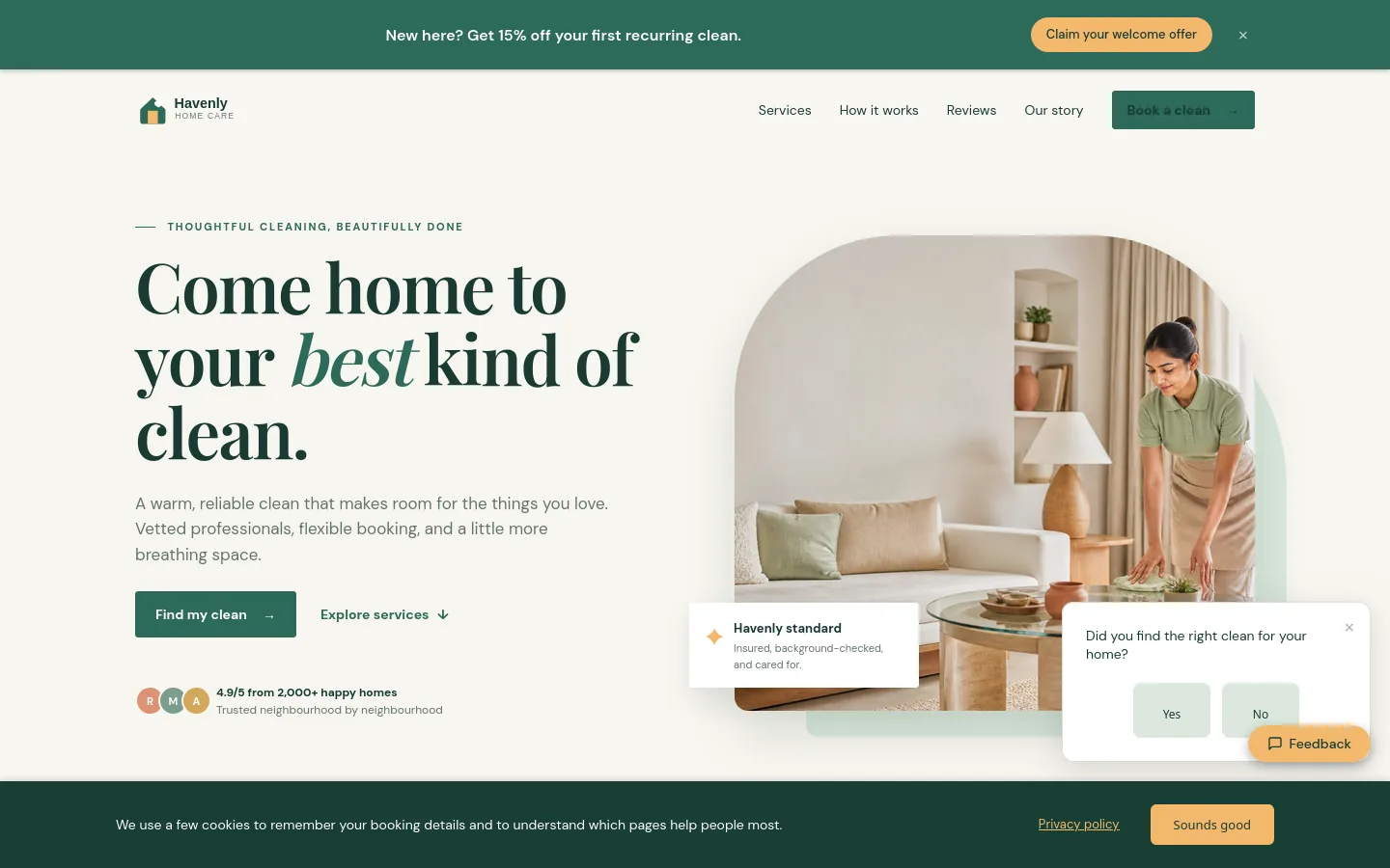 A local service business website with a PresenceWave offer banner and quote form
