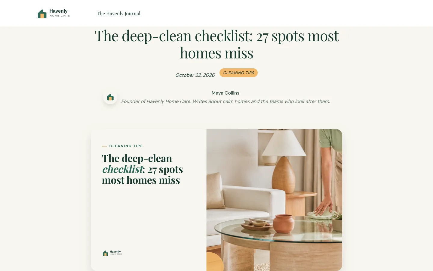 A Havenly blog post: the deep-clean checklist