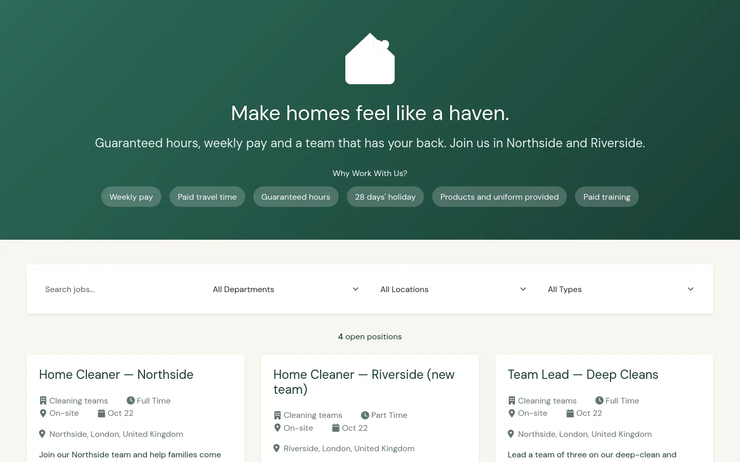 Havenly Careers job board with benefits and open roles