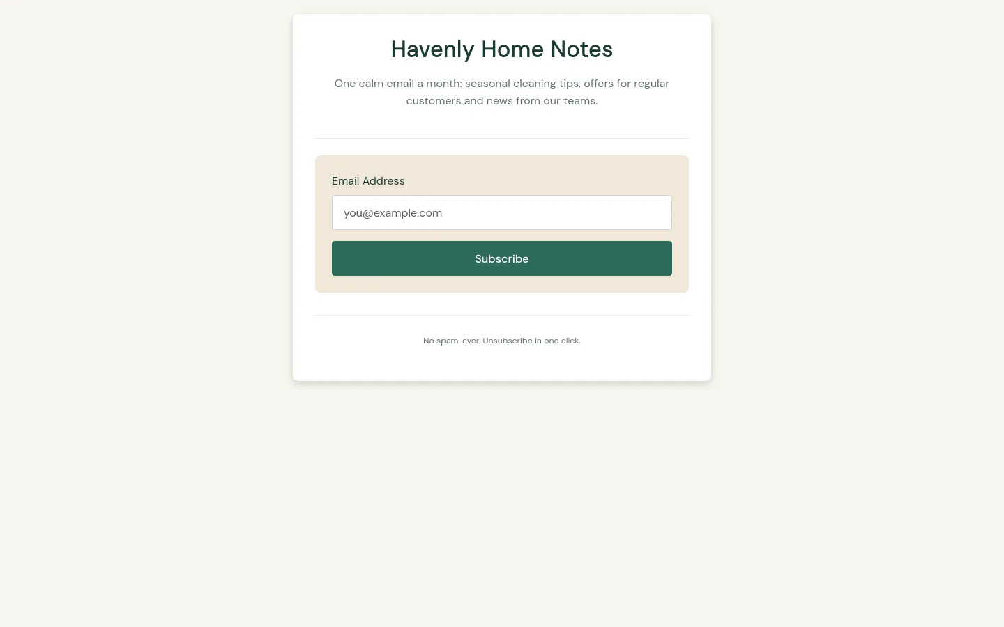 Havenly Home Notes newsletter signup page
