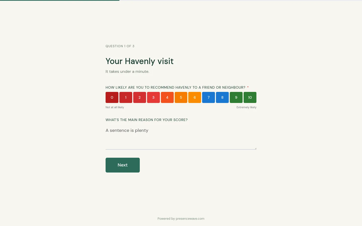 Havenly after-service survey: how likely are you to recommend Havenly?