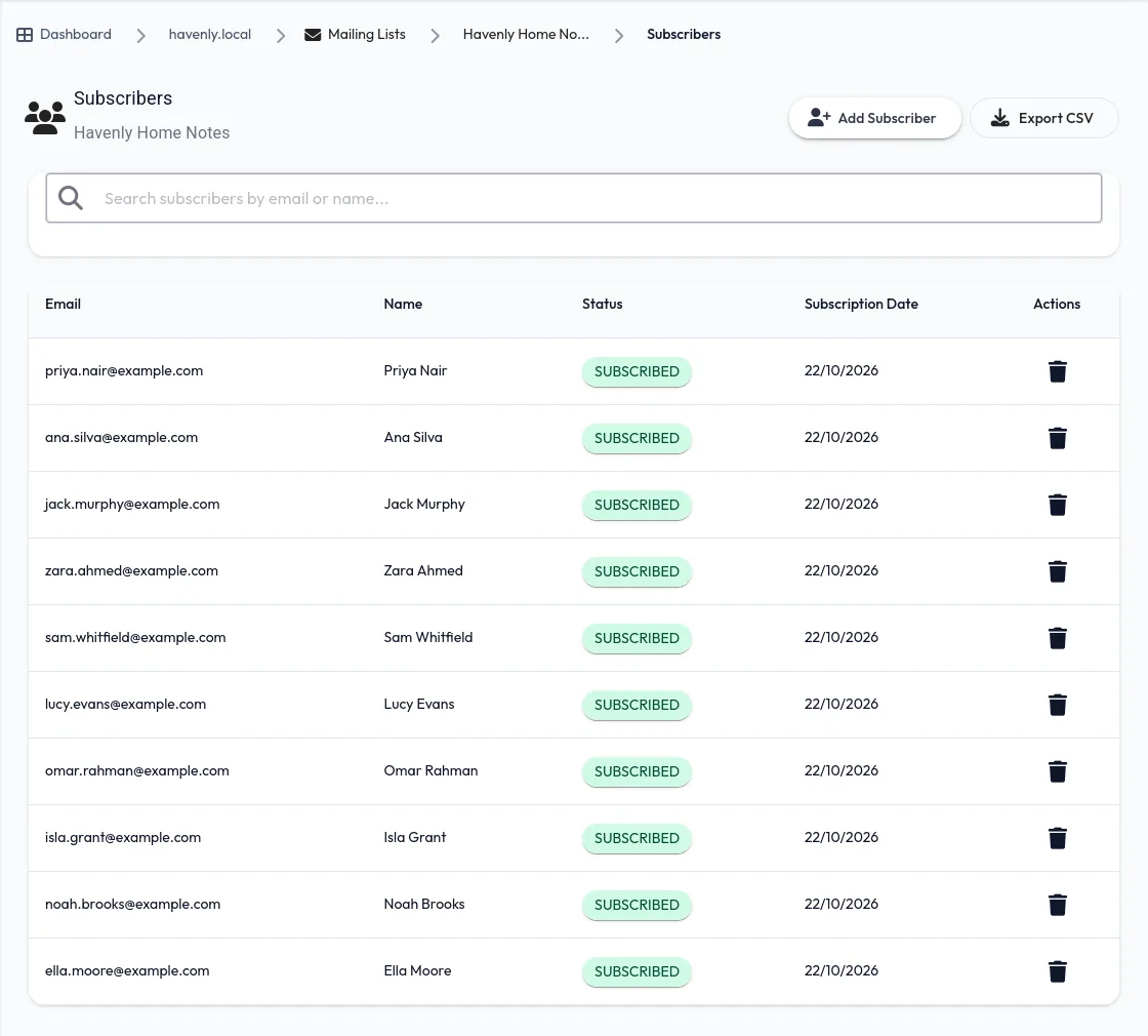 Newsletter subscribers in the dashboard