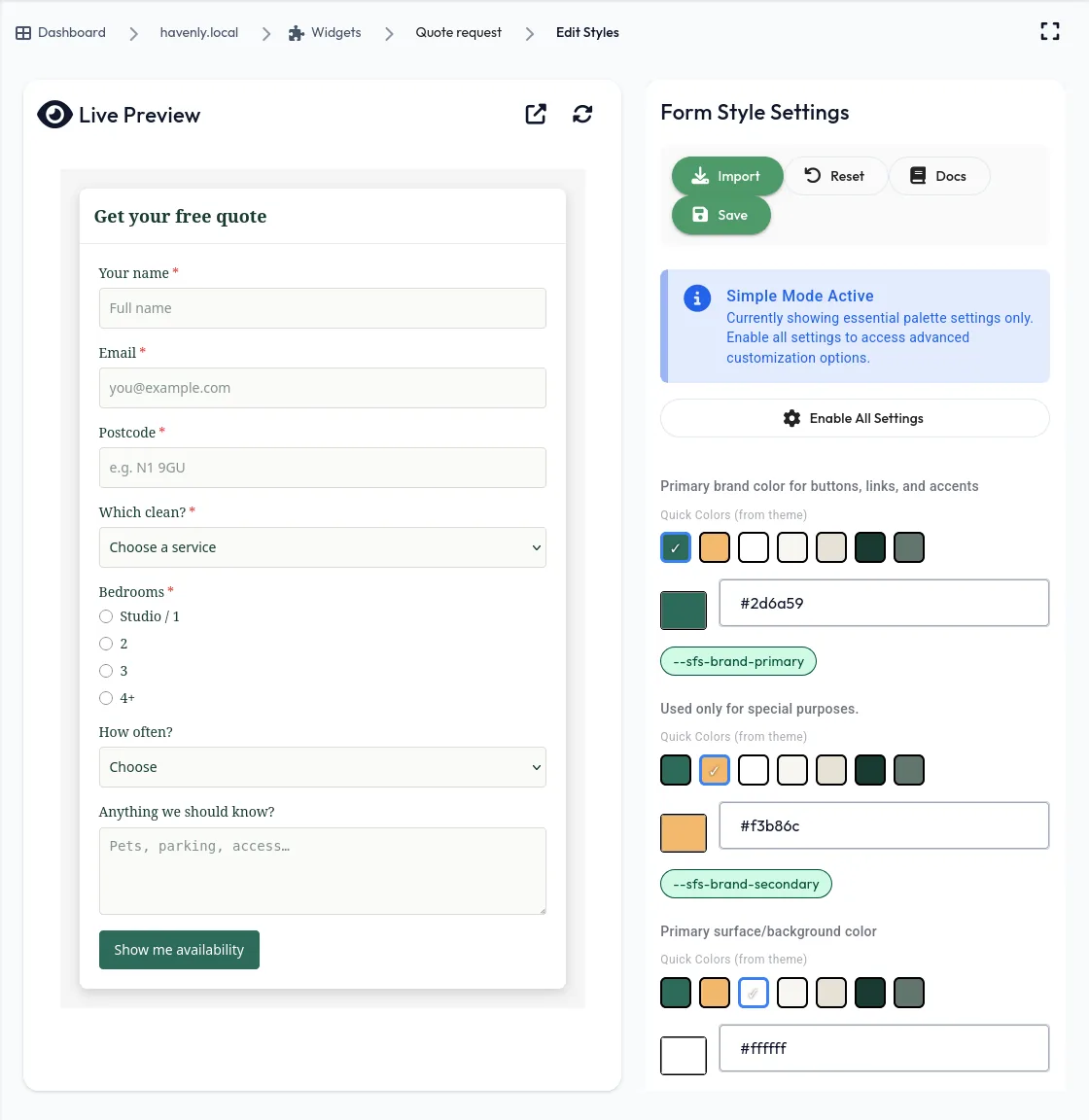 Styling the quote form widget