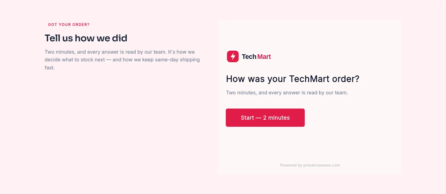 The order survey embedded on the TechMart home page