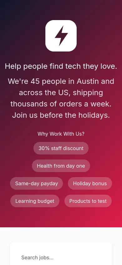 The careers page on a phone