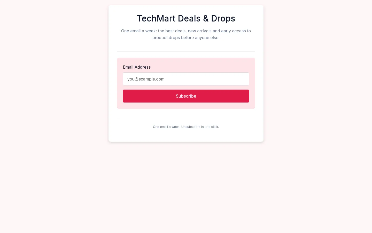 TechMart Deals and Drops signup page