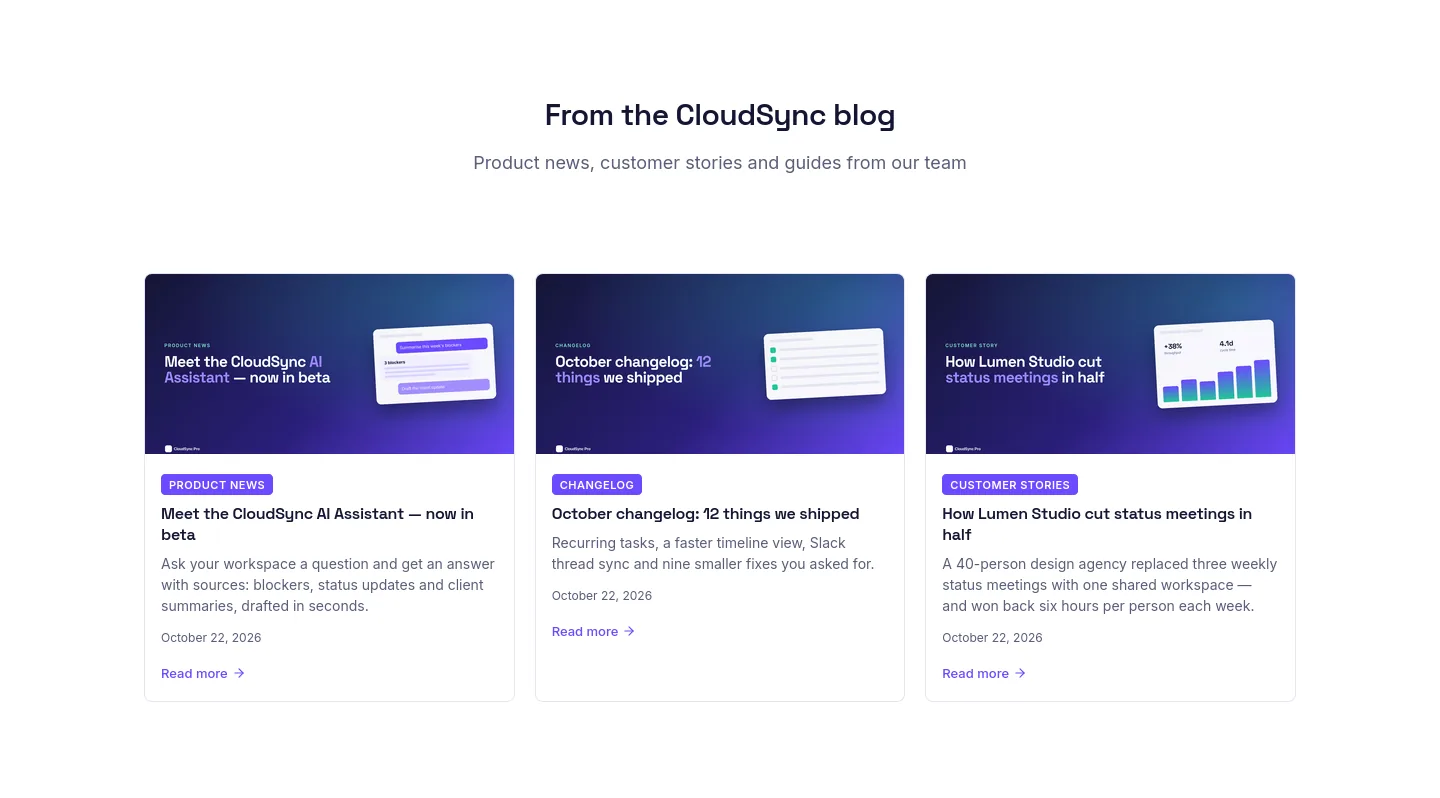 Latest blog posts on the CloudSync home page