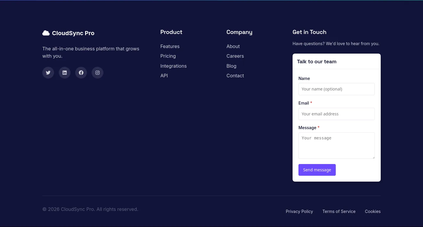 Talk to our team contact form in the CloudSync footer
