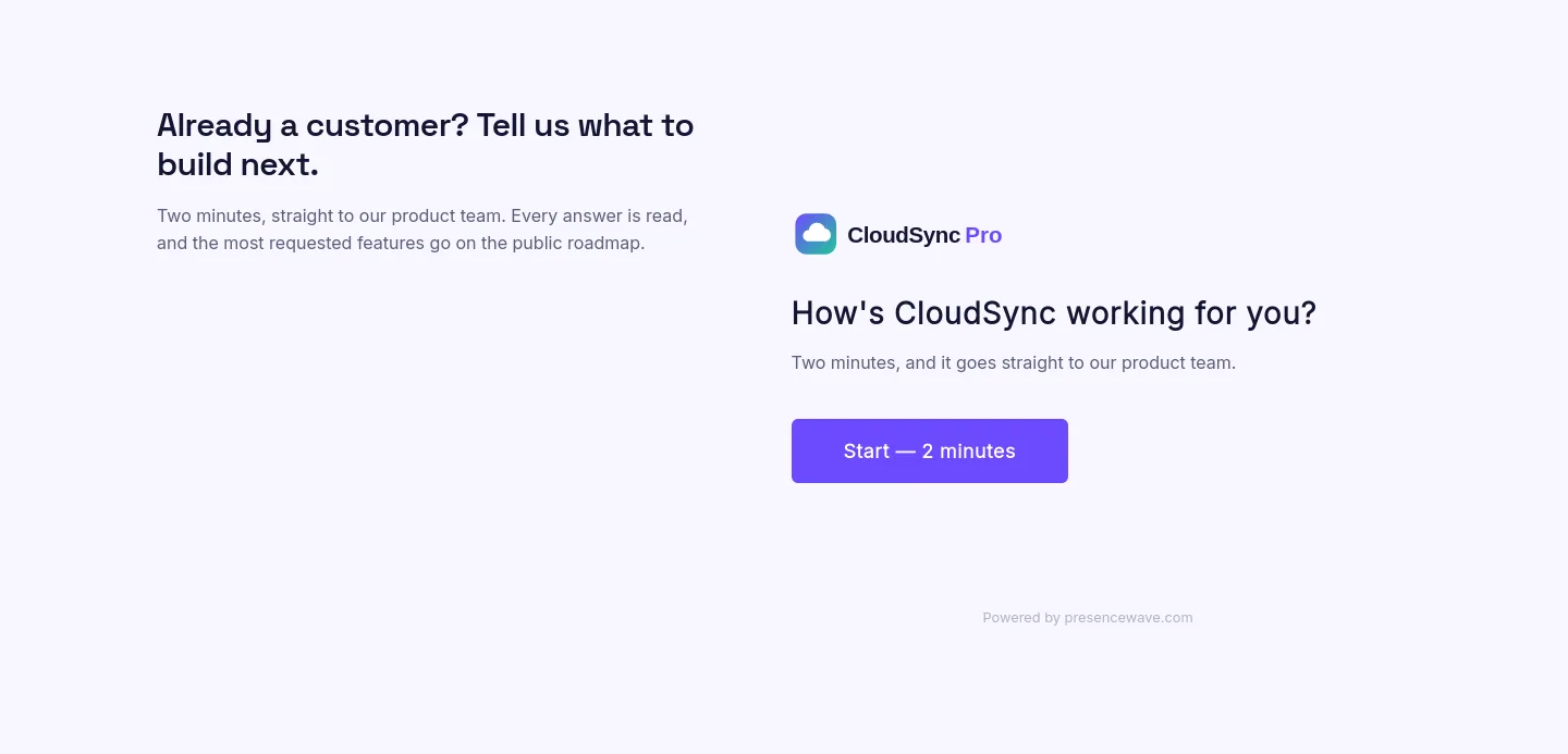The survey embedded on the features page