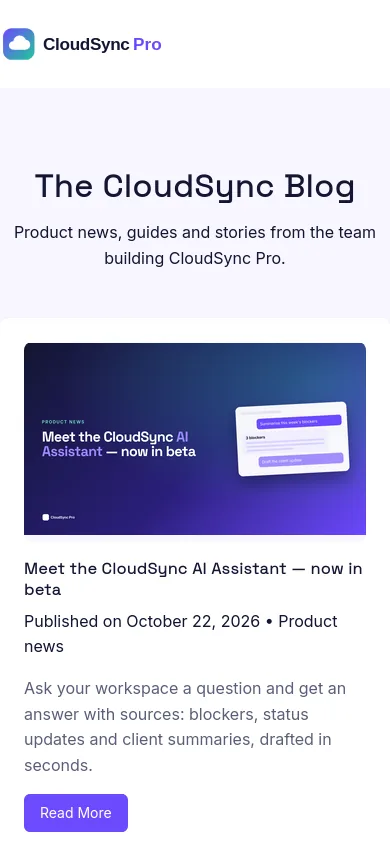The CloudSync blog on a phone