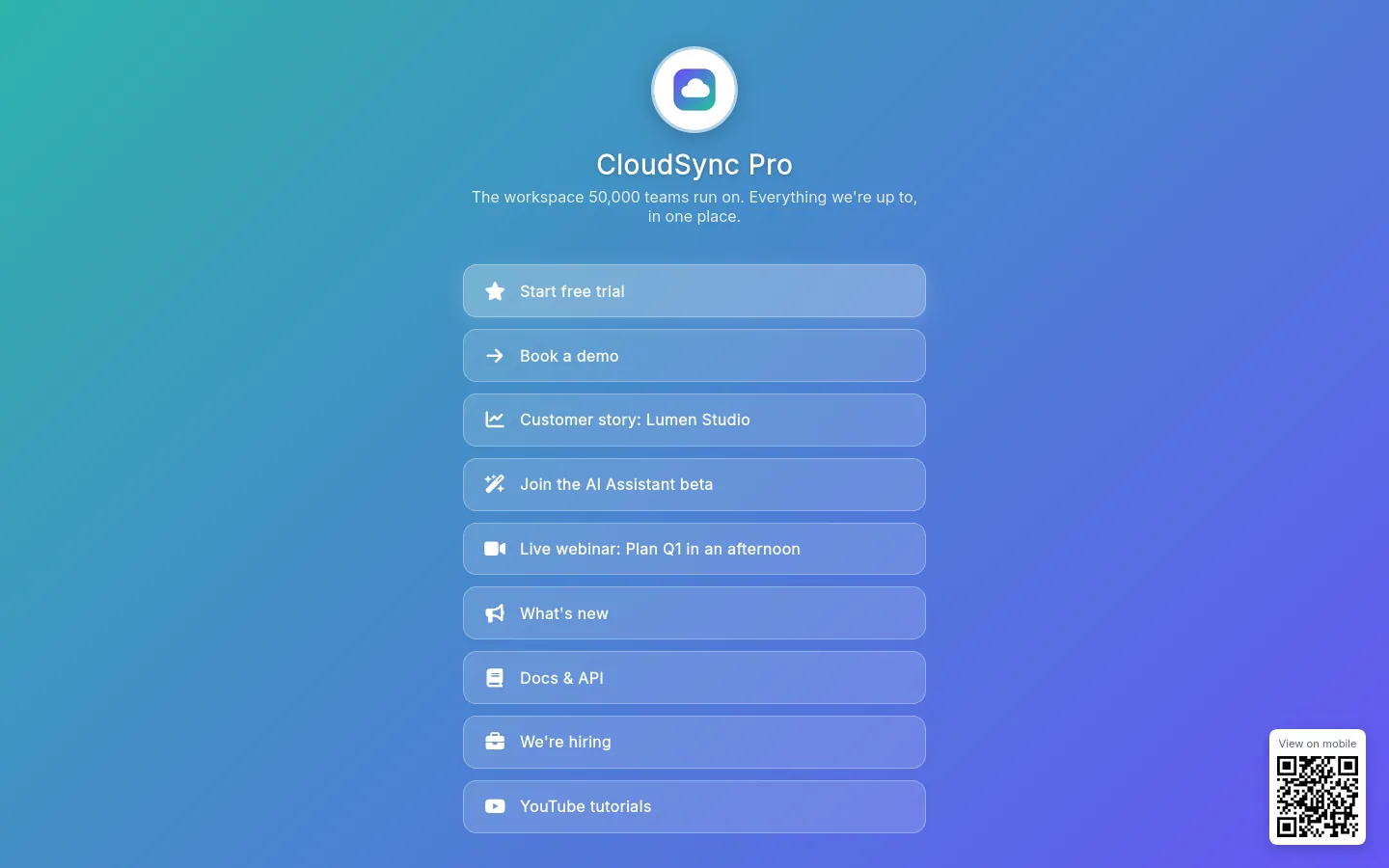 CloudSync links page
