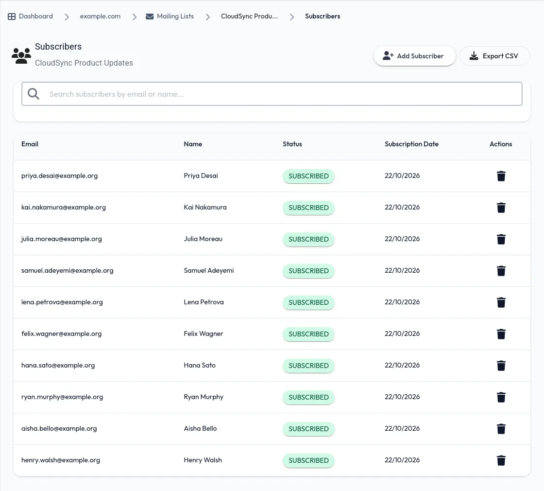 Newsletter subscribers in the dashboard