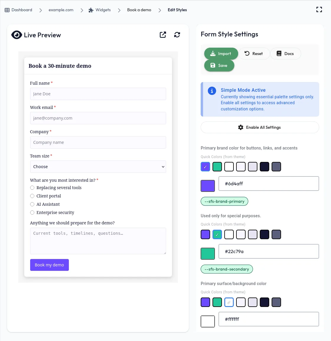 Styling the demo form widget